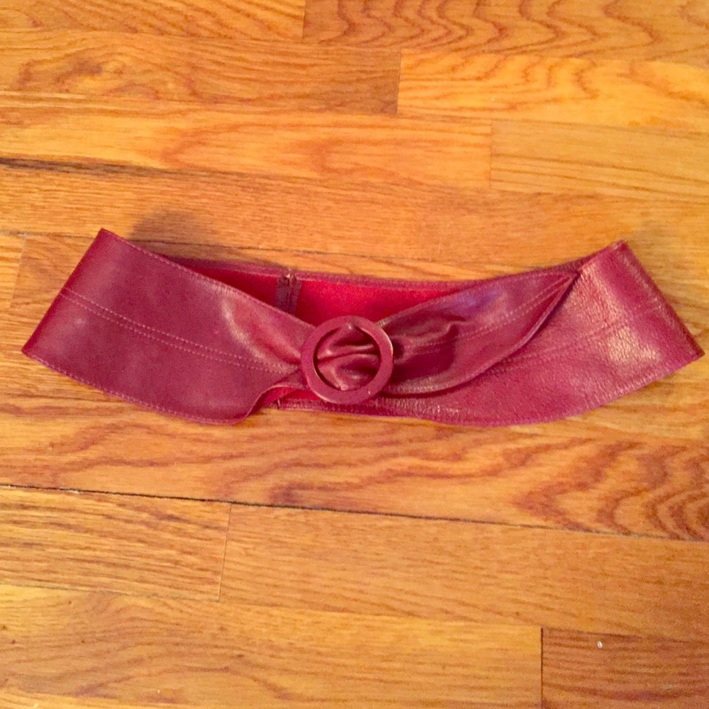 Retro Reddish Burgundy Leather Waist Belt Vintage